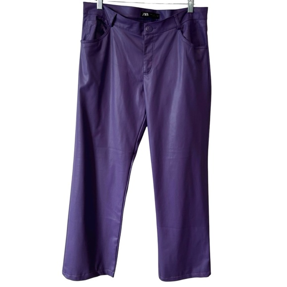 Zara Women's Purple Faux Leather Pants‎ in Size XL - Picture 1 of 8